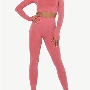Women's Pink Long Sleeve Crop Top and Leggings Set
